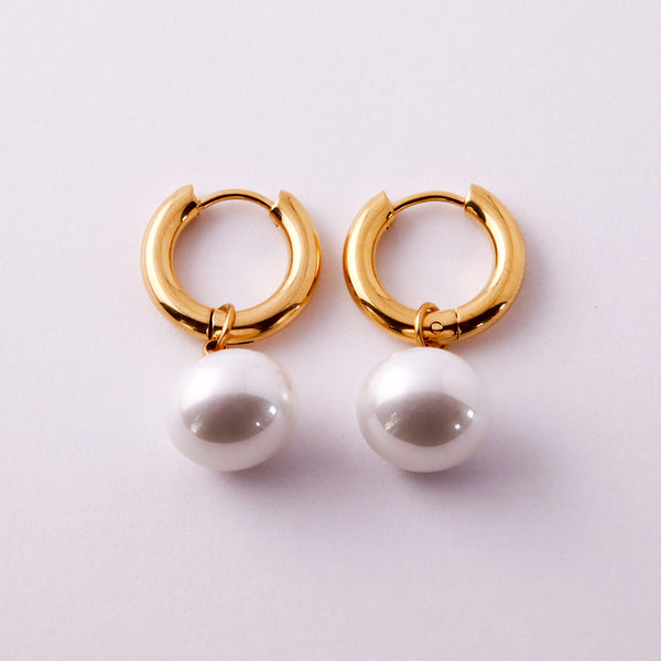 Pearl Hoop Earrings - Gold & Silver Stainless Steel