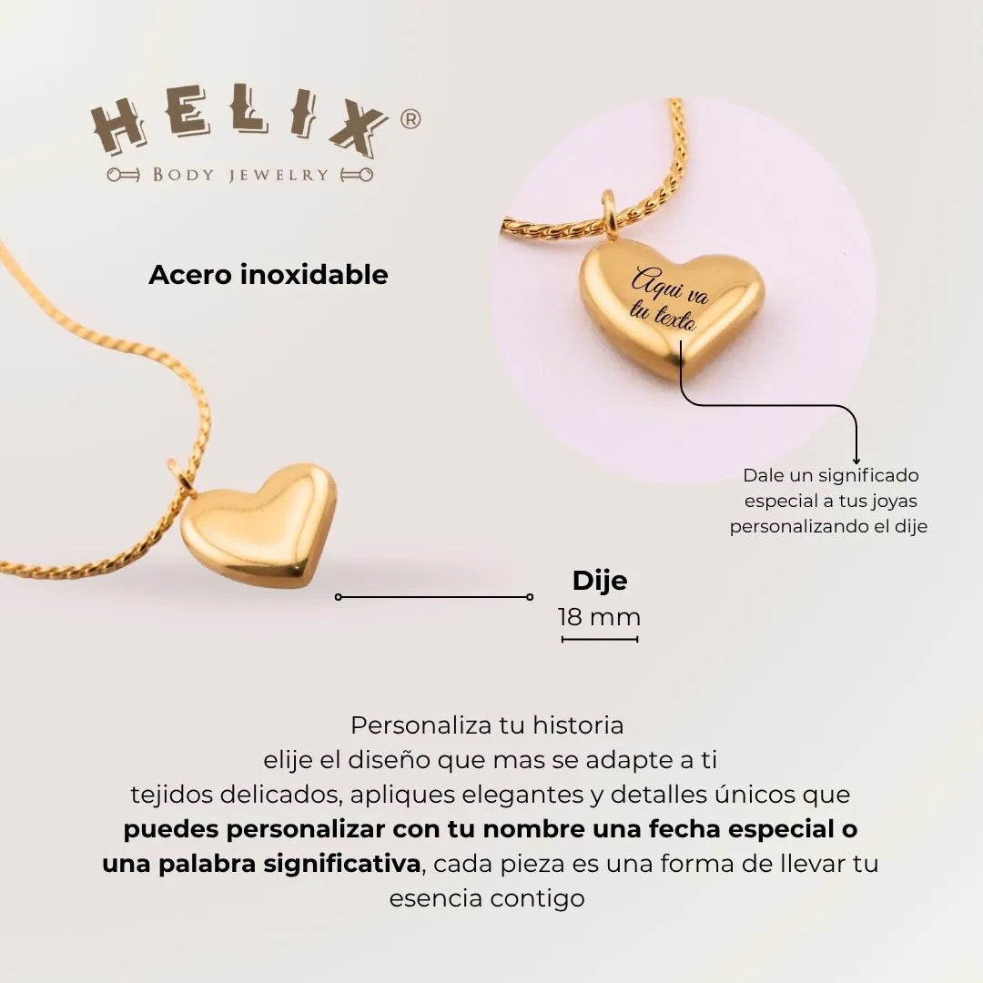 Collar Corazón Personalizable en Acero Inoxidable Dorado