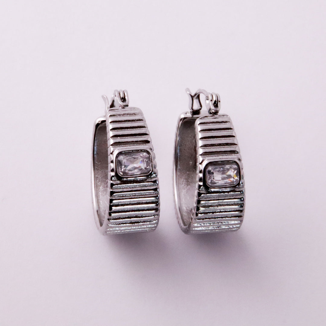 Aretes Candonga en Acero con Zirconia – Dorado PVD y Plateado