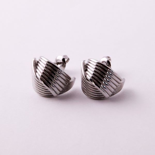 Silver Stainless Steel Crisscross Line Earrings