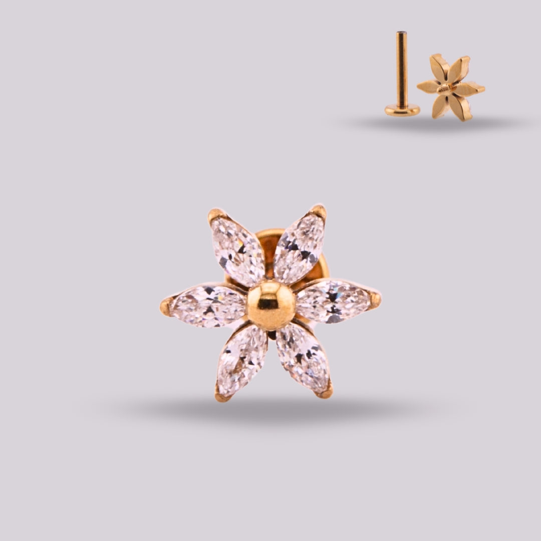 Labret Azalea Dorada en Titanio Grado Implante con Zirconias