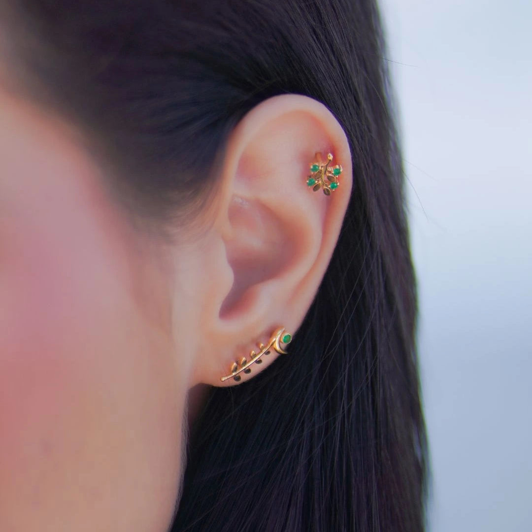 Labret Ramo de Esmeraldas Colombianas en Oro 18K