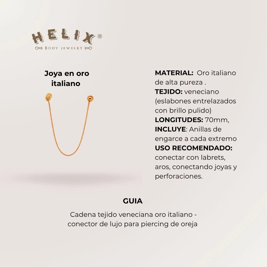 Cadena Veneciana en Oro Italiano – Conector para Piercings