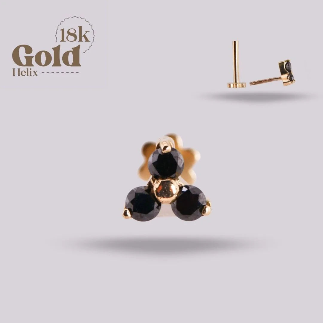 Labret Tify Trío de Diamantes Negros en Oro Sólido 18K
