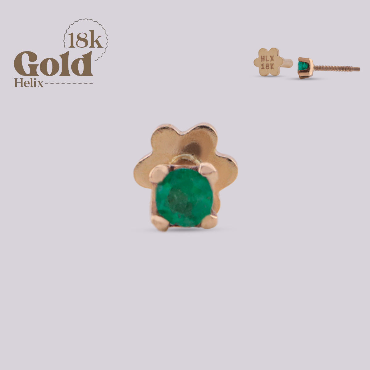 Labret en Oro 18K con Esmeralda Colombiana 2 mm