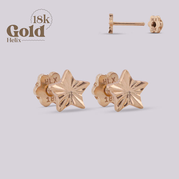 18K Solid Gold Star Stud Earrings - Handcrafted Elegance