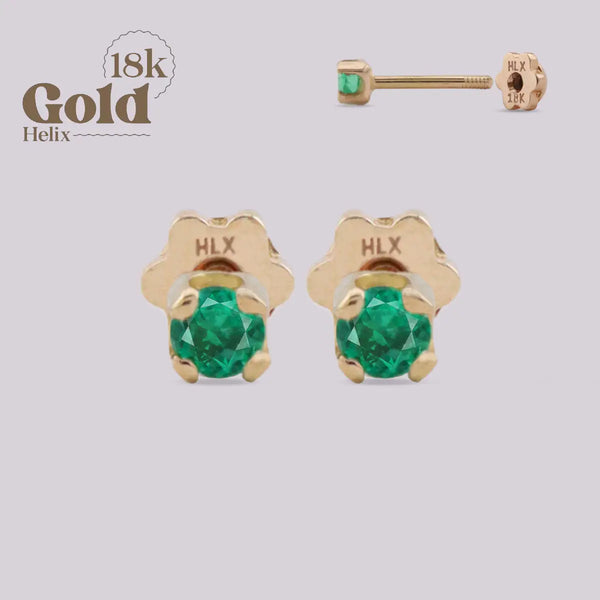 18K Gold Earrings with Colombian Emerald – Helix “H” Signature Design