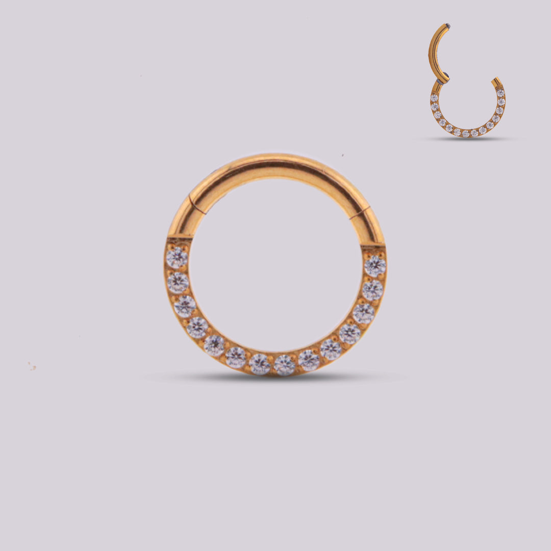 Aro Clicker Frontal con Zircones Dorado en Titanio