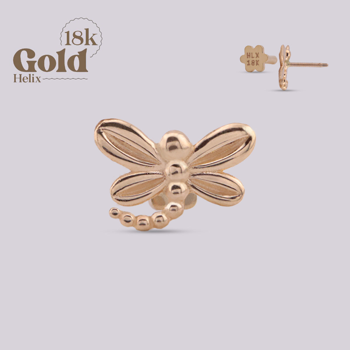 Libelula Labret Piercing en Oro 18K