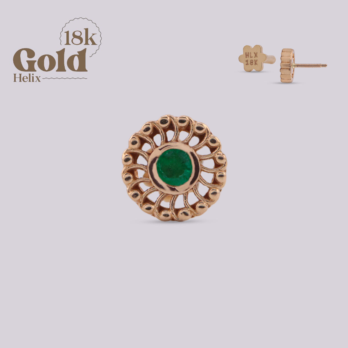 Labret Espiral en Oro 18K con Esmeralda Colombiana