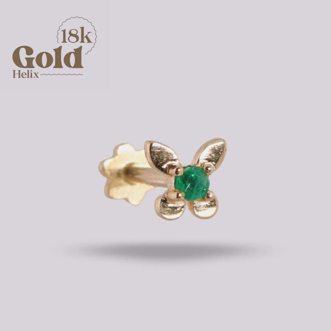 Labret Mariposa con Esmeralda Colombiana en Oro 18K