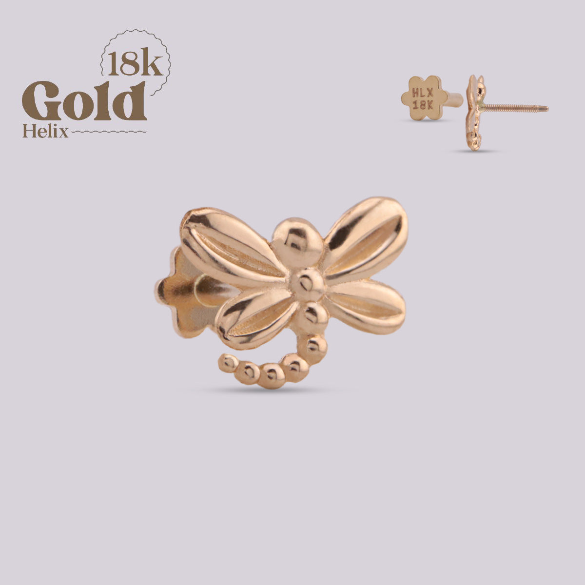 Libelula Labret Piercing en Oro 18K