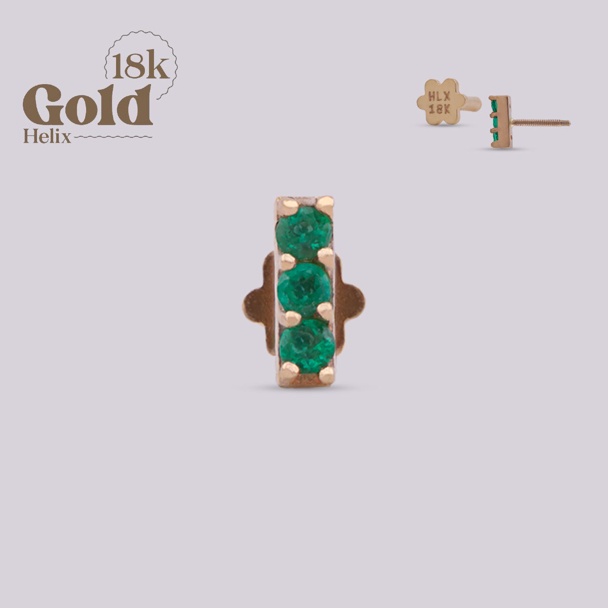 Labret en Oro 18K con Trío de Esmeraldas Colombianas