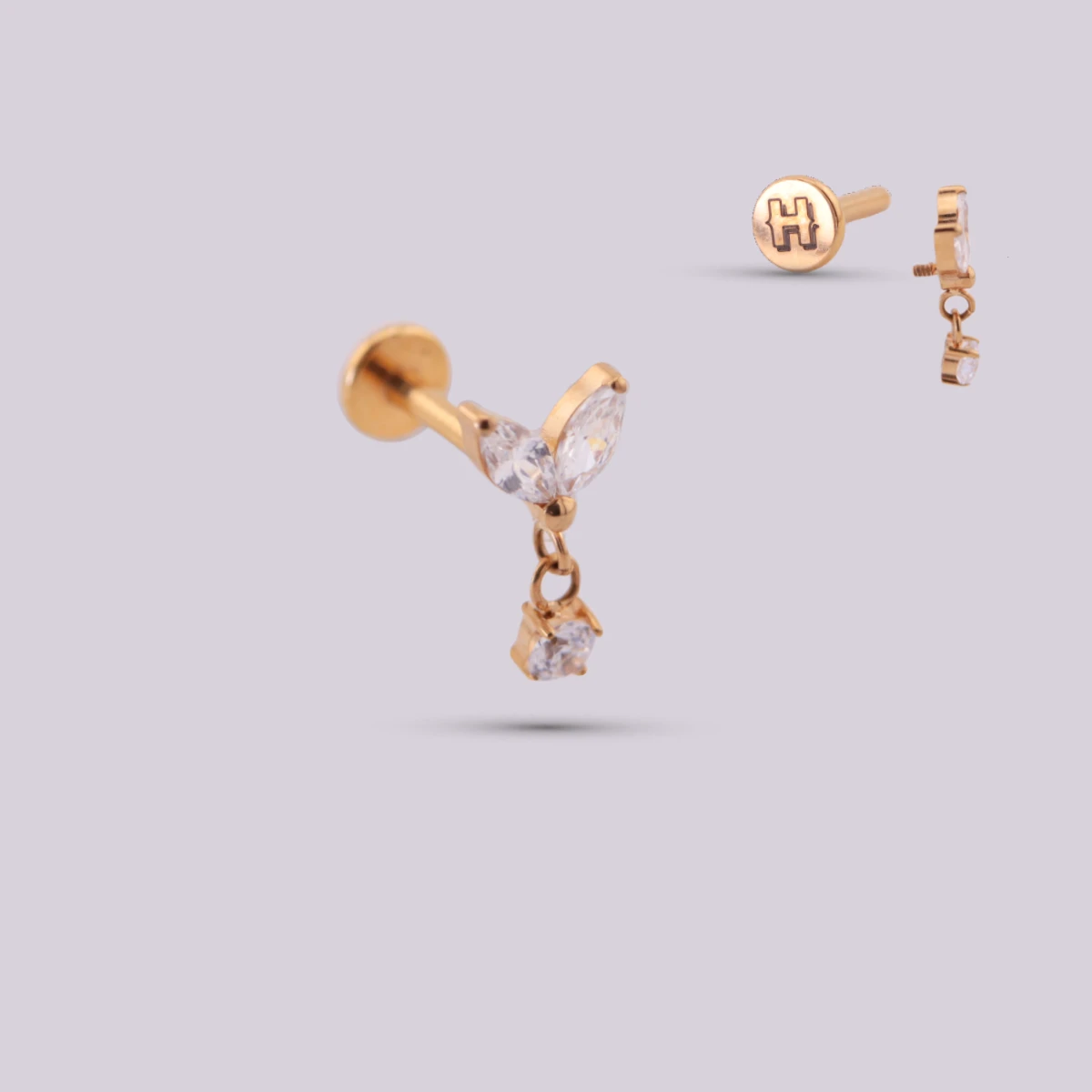 Labret con Dije Pegasi en Titanio – Dorado y Plateado