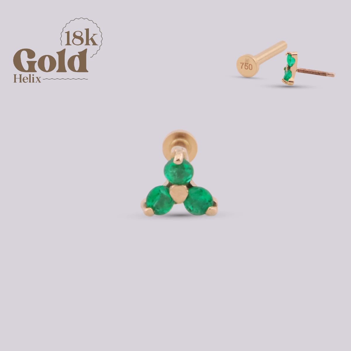 Labret en Oro 18K con Tres Esmeraldas Colombianas