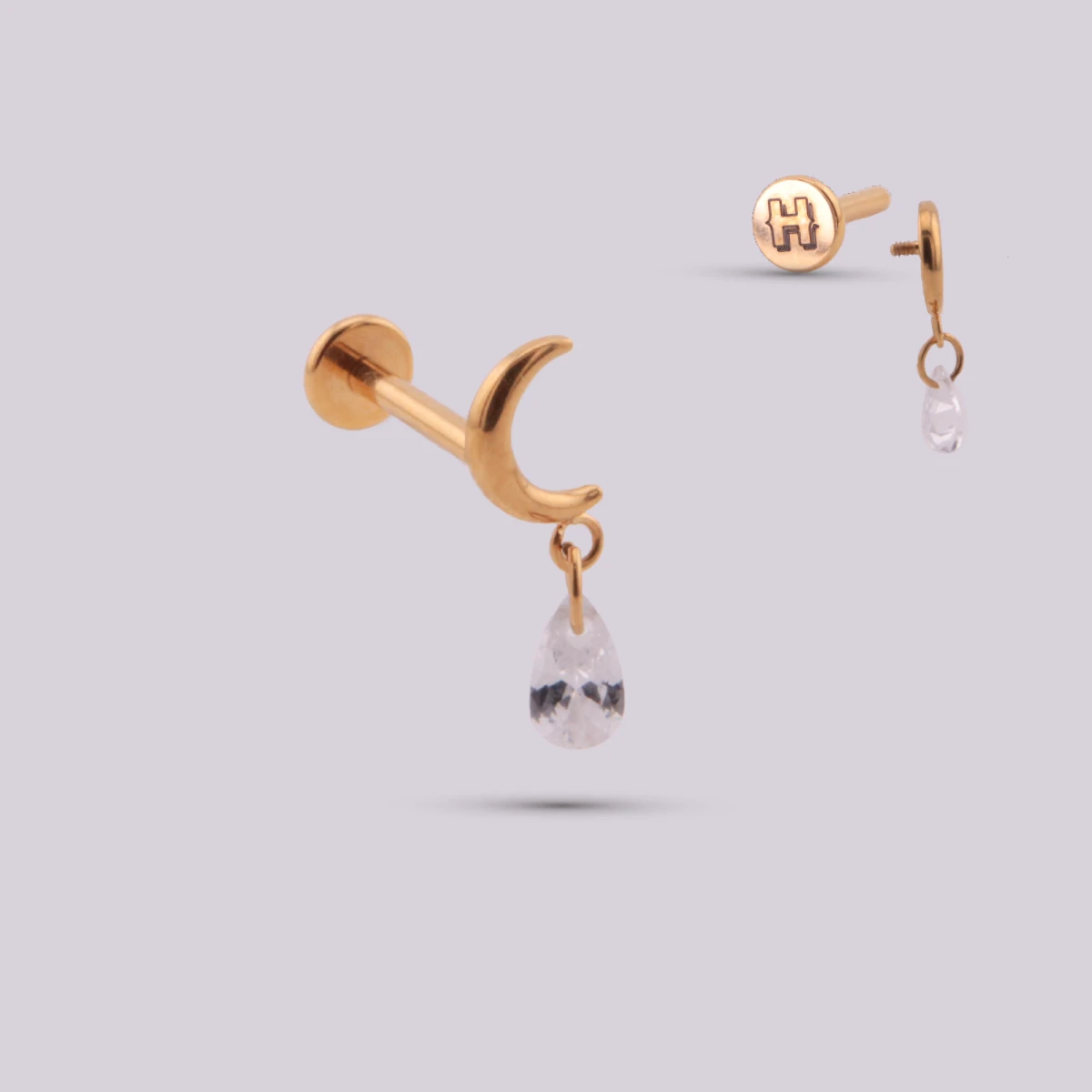 Labret con Dije Pegasi en Titanio – Dorado y Plateado