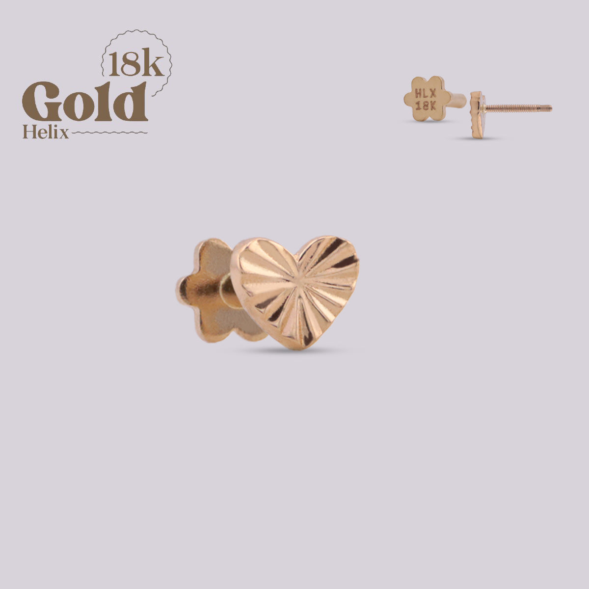 Labret Corazón Grabado en Oro 18K