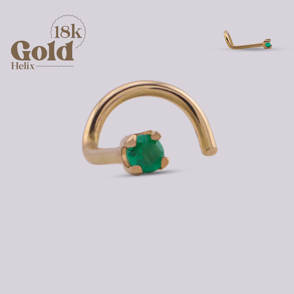 Nostril Espiral con Esmeralda Colombiana en Oro 18K
