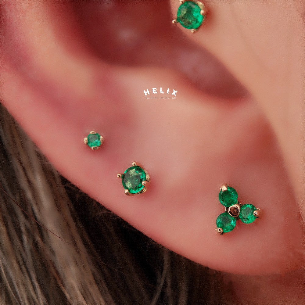 Labret en Oro 18K con Tres Esmeraldas Colombianas