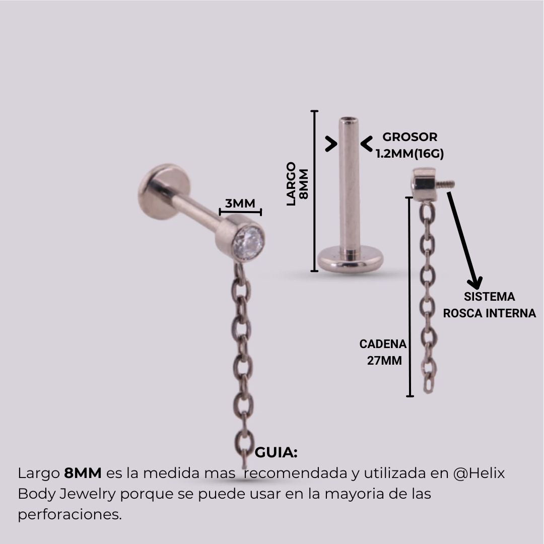 Labret con Cadena Colgante Figaro en Titanio – Plateado y Dorado