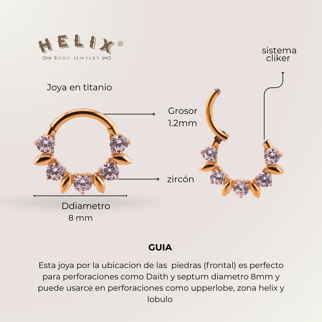 Aro Cefiro en Titanio Grado Implante con Zirconias – Clicker para Septum y Daith